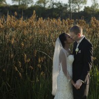 Recently married couple posing